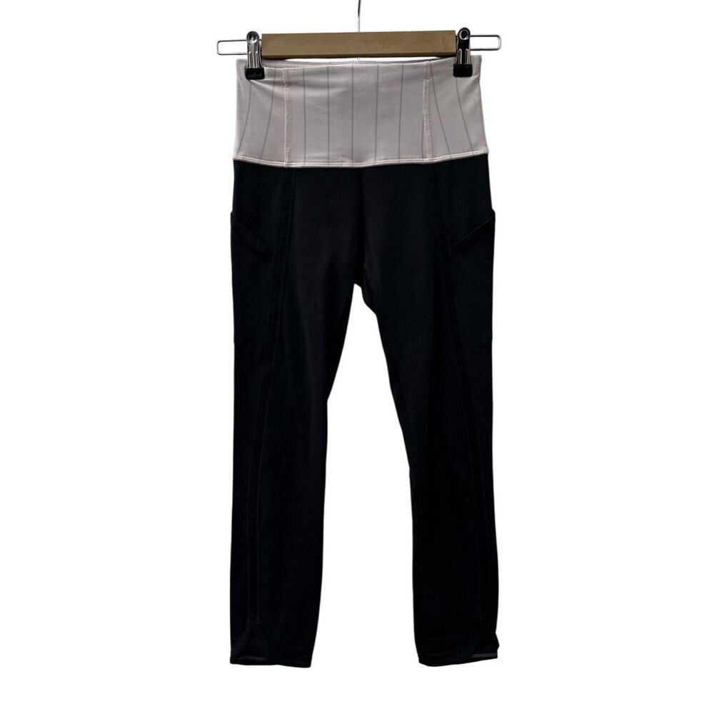 Lululemon Wunder Under Crop Luon Stripe Zip Waist Side Pockets Leggings Women‎ 4